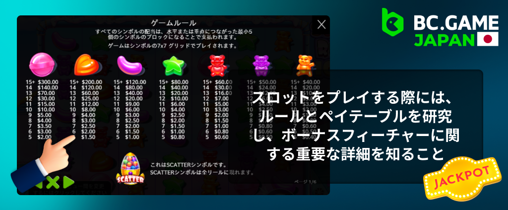 プレイする前にスロットのルールと配当表を勉強しましょう - 日本人プレイヤー向けのBC Game